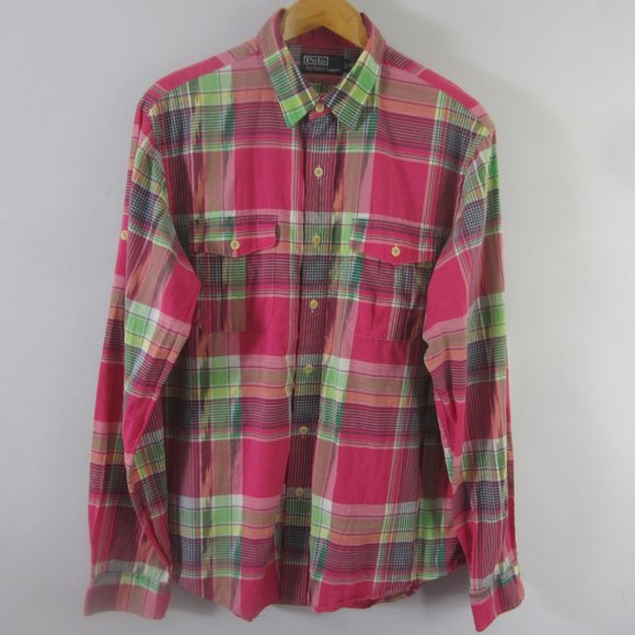 Polo Ralph Lauren Mens XL Multicolor Cotton Madras LS Cotton Button Shirt Aztec - Picture 1 of 7